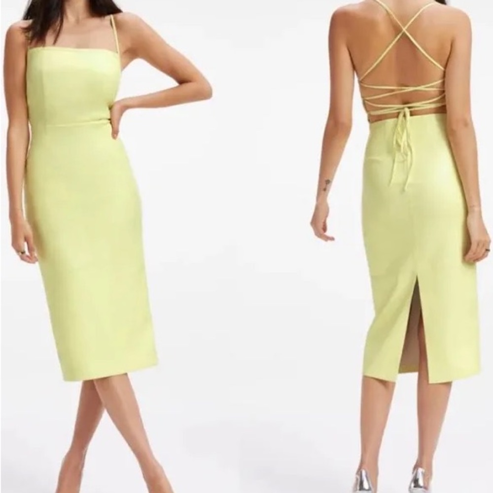 Good American Butter Yellow Faux Leather Midi Dress